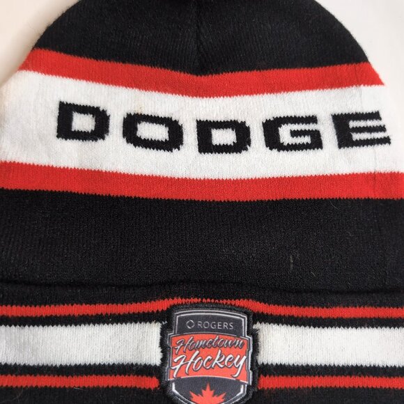 DODGE Old Time Hockey Beanie/Toque Red Black White Pompom, One Size - Picture 3 of 5